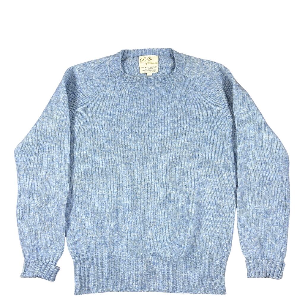 Vintage 1960s Lilly of California Sweater Large Marled Blue Taiwan Wool Blend